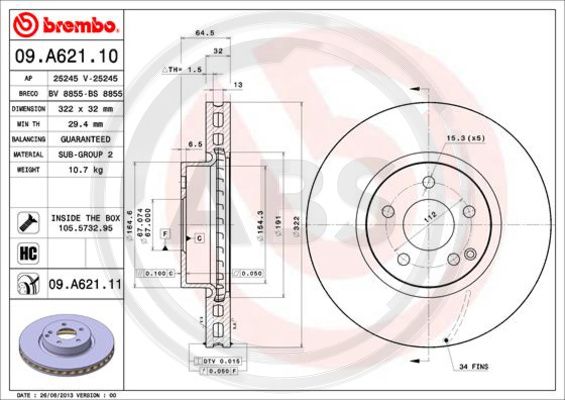 A.B.S. 09.A621.11 Bremsscheibe