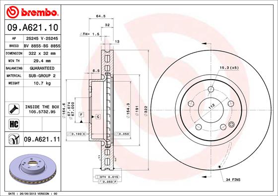 A.B.S. 09.A621.11 BREMBO COATED DISC LINE Bremsscheibe
