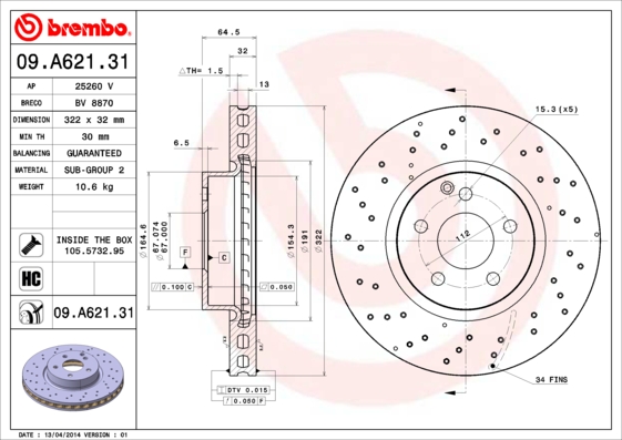 A.B.S. 09.A621.31 BREMBO COATED DISC LINE Bremsscheibe