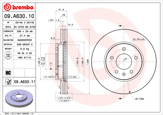 A.B.S. 09.A630.11 BREMBO COATED DISC LINE Bremsscheibe