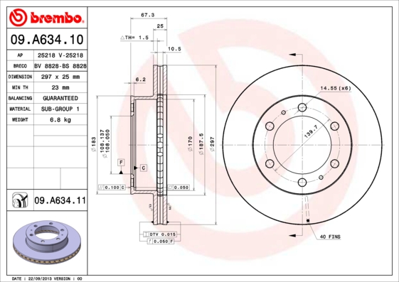 A.B.S. 09.A634.11 BREMBO COATED DISC LINE Bremsscheibe