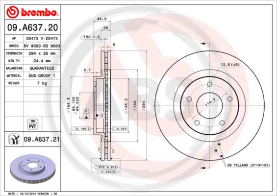 A.B.S. 09.A637.21 Bremsscheibe