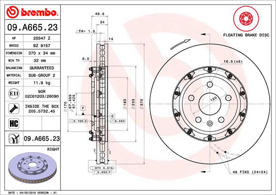A.B.S. 09.A665.23 BREMBO Bremsscheibe