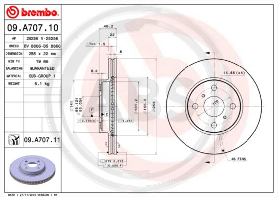 A.B.S. 09.A707.11 Bremsscheibe