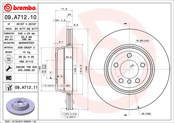 A.B.S. 09.A712.11 BREMBO COATED DISC LINE Bremsscheibe