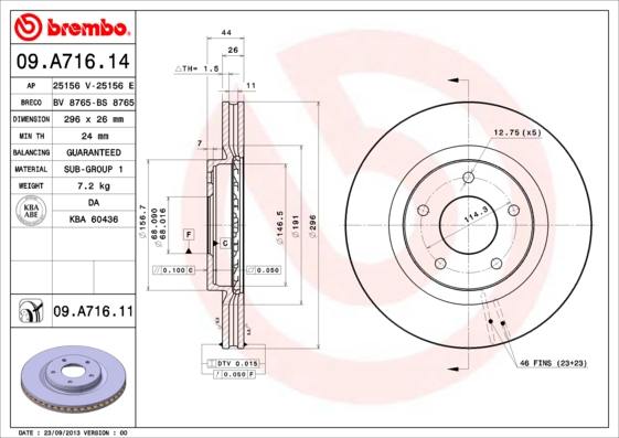 A.B.S. 09.A716.11 BREMBO COATED DISC LINE Bremsscheibe