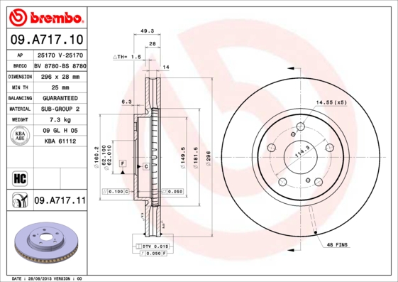 A.B.S. 09.A717.11 BREMBO COATED DISC LINE Bremsscheibe