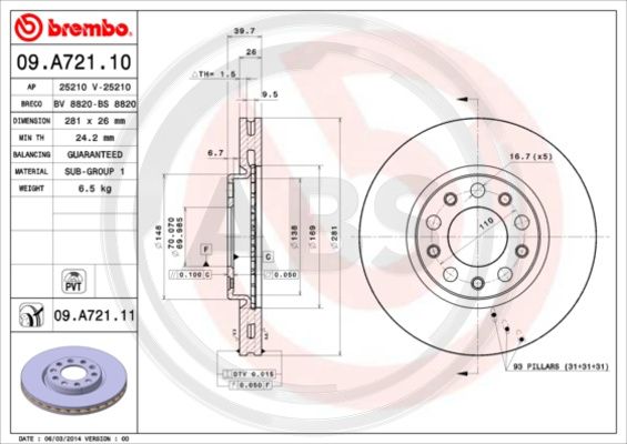 A.B.S. 09.A721.11 Bremsscheibe