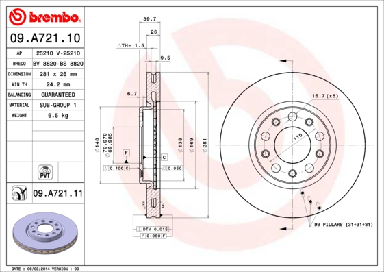 A.B.S. 09.A721.11 BREMBO COATED DISC LINE Bremsscheibe