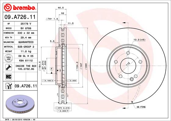 A.B.S. 09.A726.11 BREMBO COATED DISC LINE Bremsscheibe