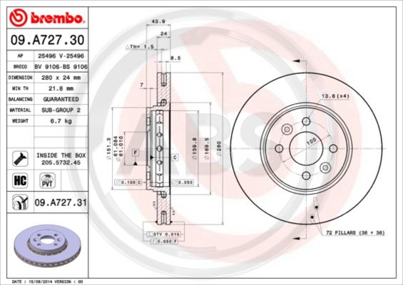 A.B.S. 09.A727.31 Bremsscheibe