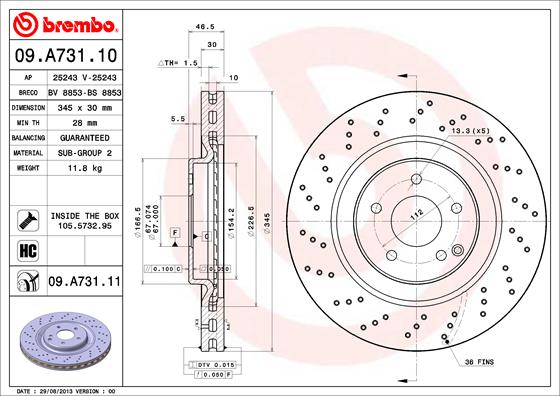 A.B.S. 09.A731.11 BREMBO COATED DISC LINE Bremsscheibe