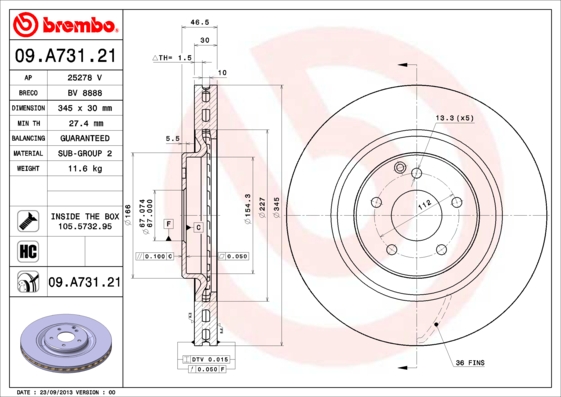 A.B.S. 09.A731.21 BREMBO COATED DISC LINE Bremsscheibe