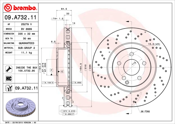 A.B.S. 09.A732.11 BREMBO COATED DISC LINE Bremsscheibe