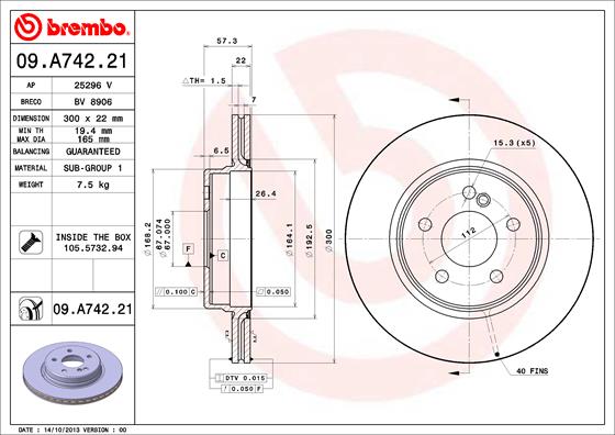 A.B.S. 09.A742.21 BREMBO COATED DISC LINE Bremsscheibe