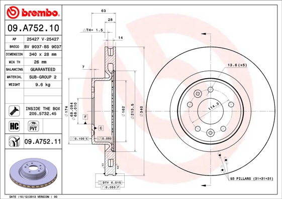 A.B.S. 09.A752.11 BREMBO COATED DISC LINE Bremsscheibe