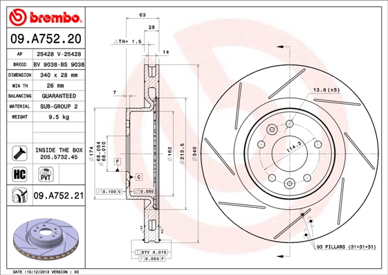 A.B.S. 09.A752.21 BREMBO COATED DISC LINE Bremsscheibe