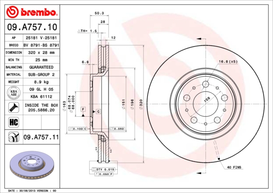 A.B.S. 09.A757.11 BREMBO COATED DISC LINE Bremsscheibe