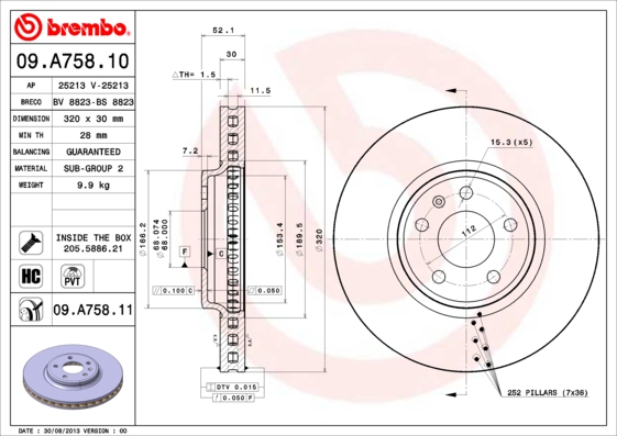 A.B.S. 09.A758.11 BREMBO COATED DISC LINE Bremsscheibe