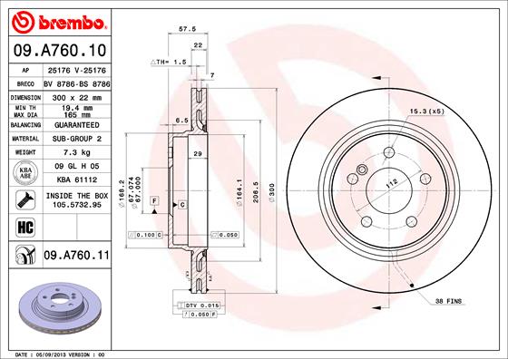 A.B.S. 09.A760.11 BREMBO COATED DISC LINE Bremsscheibe