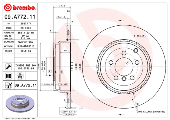 A.B.S. 09.A772.11 BREMBO COATED DISC LINE Bremsscheibe
