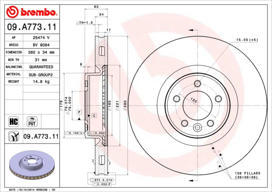 A.B.S. 09.A773.11 BREMBO COATED DISC LINE Bremsscheibe