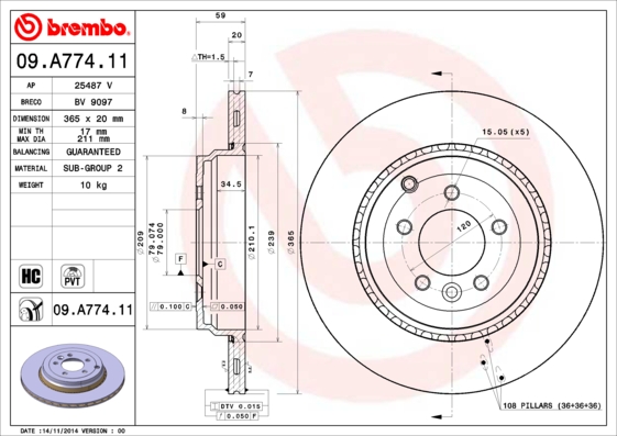 A.B.S. 09.A774.11 BREMBO COATED DISC LINE Bremsscheibe