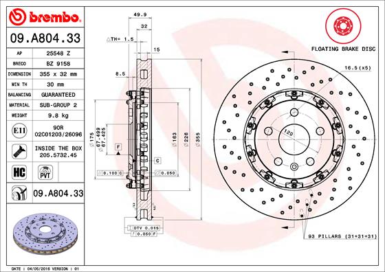 A.B.S. 09.A804.33 BREMBO TWO-PIECE FLOATING DISCS LINE Bremsscheibe