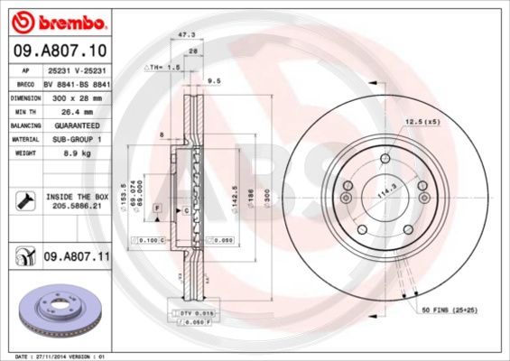 A.B.S. 09.A807.11 Bremsscheibe