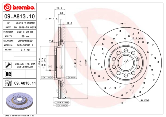 A.B.S. 09.A813.11 BREMBO COATED DISC LINE Bremsscheibe