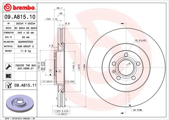 A.B.S. 09.A815.11 BREMBO COATED DISC LINE Bremsscheibe