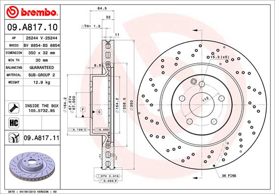 A.B.S. 09.A817.11 BREMBO COATED DISC LINE Bremsscheibe