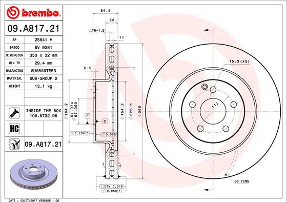A.B.S. 09.A817.21 BREMBO COATED DISC LINE Bremsscheibe
