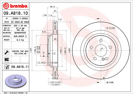 A.B.S. 09.A818.11 BREMBO COATED DISC LINE Bremsscheibe