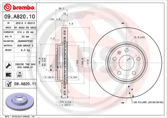 A.B.S. 09.A820.11 Bremsscheibe