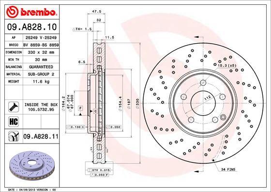 A.B.S. 09.A828.11 BREMBO COATED DISC LINE Bremsscheibe