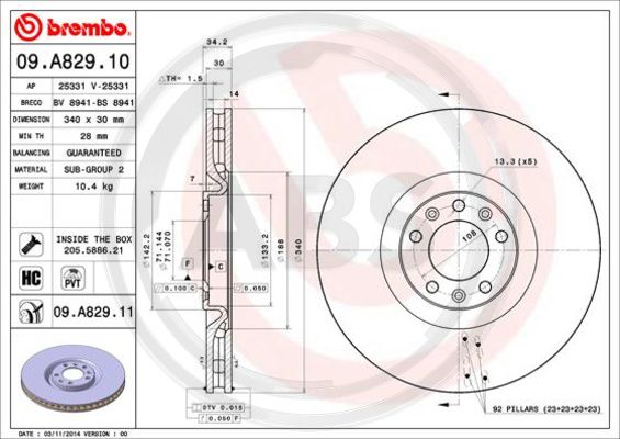 A.B.S. 09.A829.11 Bremsscheibe