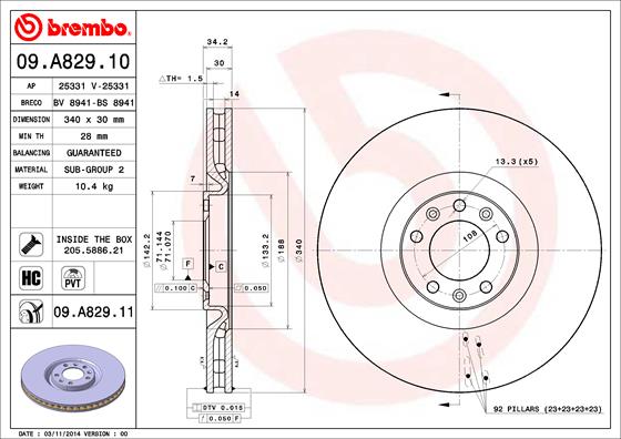 A.B.S. 09.A829.11 BREMBO COATED DISC LINE Bremsscheibe