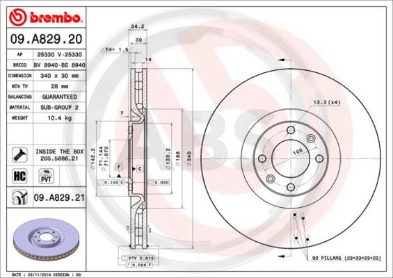 A.B.S. 09.A829.21 Bremsscheibe