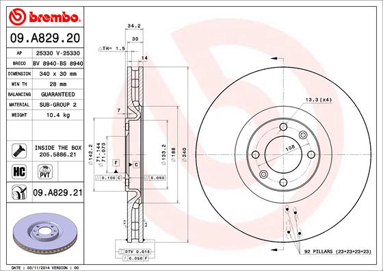 A.B.S. 09.A829.21 BREMBO COATED DISC LINE Bremsscheibe