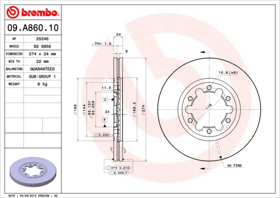 A.B.S. 09.A860.10 BREMBO Bremsscheibe