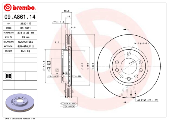 A.B.S. 09.A861.14 BREMBO Bremsscheibe