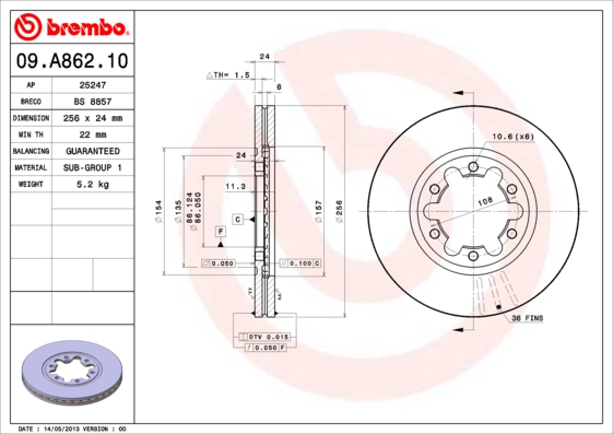 A.B.S. 09.A862.10 BREMBO Bremsscheibe