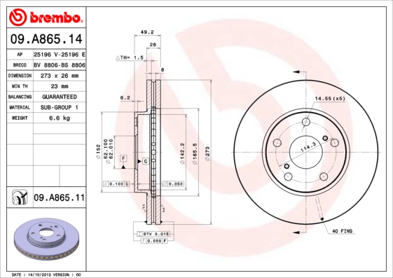 A.B.S. 09.A865.11 BREMBO COATED DISC LINE Bremsscheibe