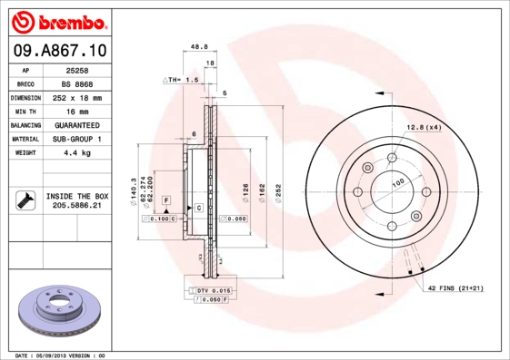 A.B.S. 09.A867.10 BREMBO Bremsscheibe
