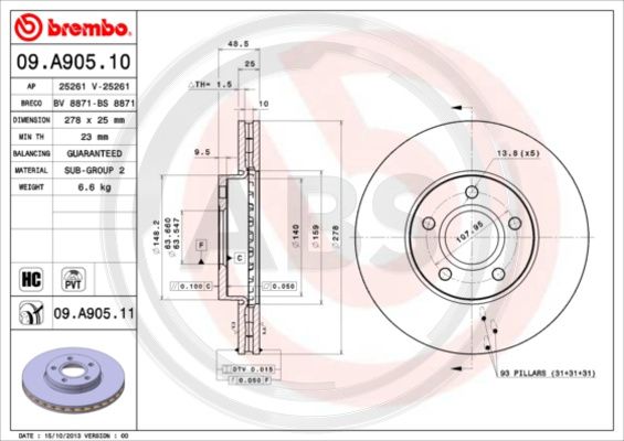 A.B.S. 09.A905.11 Bremsscheibe