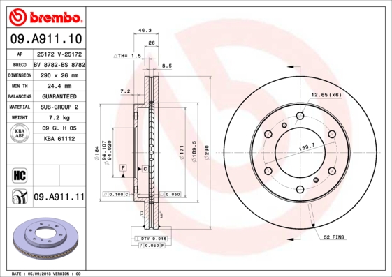 A.B.S. 09.A911.11 BREMBO COATED DISC LINE Bremsscheibe