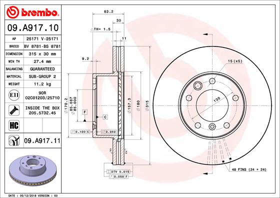 A.B.S. 09.A917.11 BREMBO COATED DISC LINE Bremsscheibe