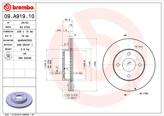 A.B.S. 09.A919.10 BREMBO Bremsscheibe