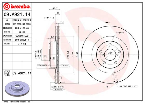 A.B.S. 09.A921.11 BREMBO COATED DISC LINE Bremsscheibe